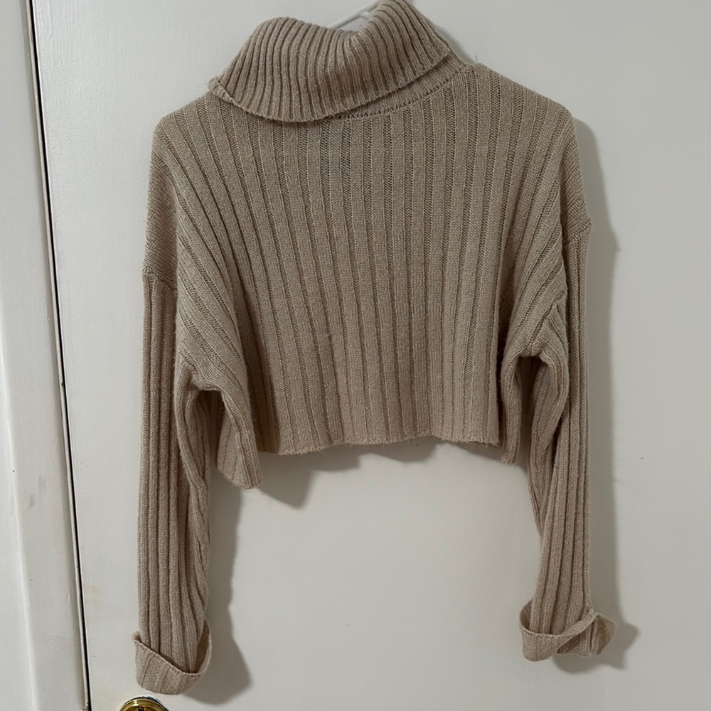 Cozy Tan Ribbed Turtleneck Sweater